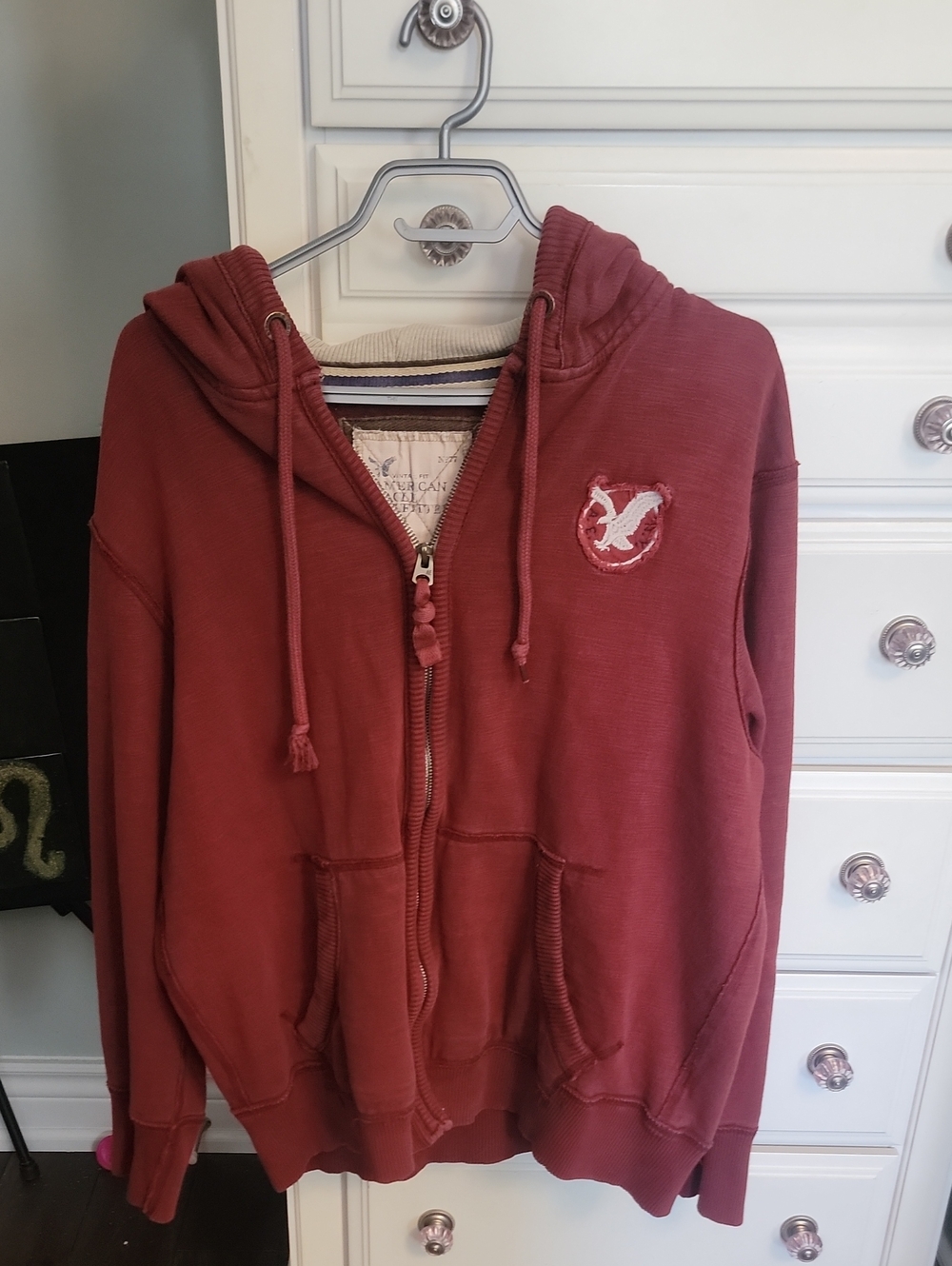 Vintage American Eagle Burgundy Full Zip Hoodie Grunge Red